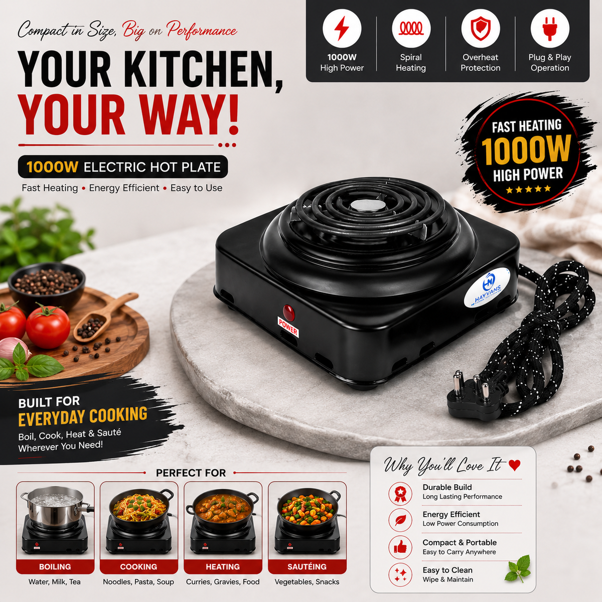 ✨HOT SELL 50% Off TODAY✨LIMITED OFFER 🔥HeatPro Portable Electric Hot Plate | Fast Heating Single Burner Electric Stove