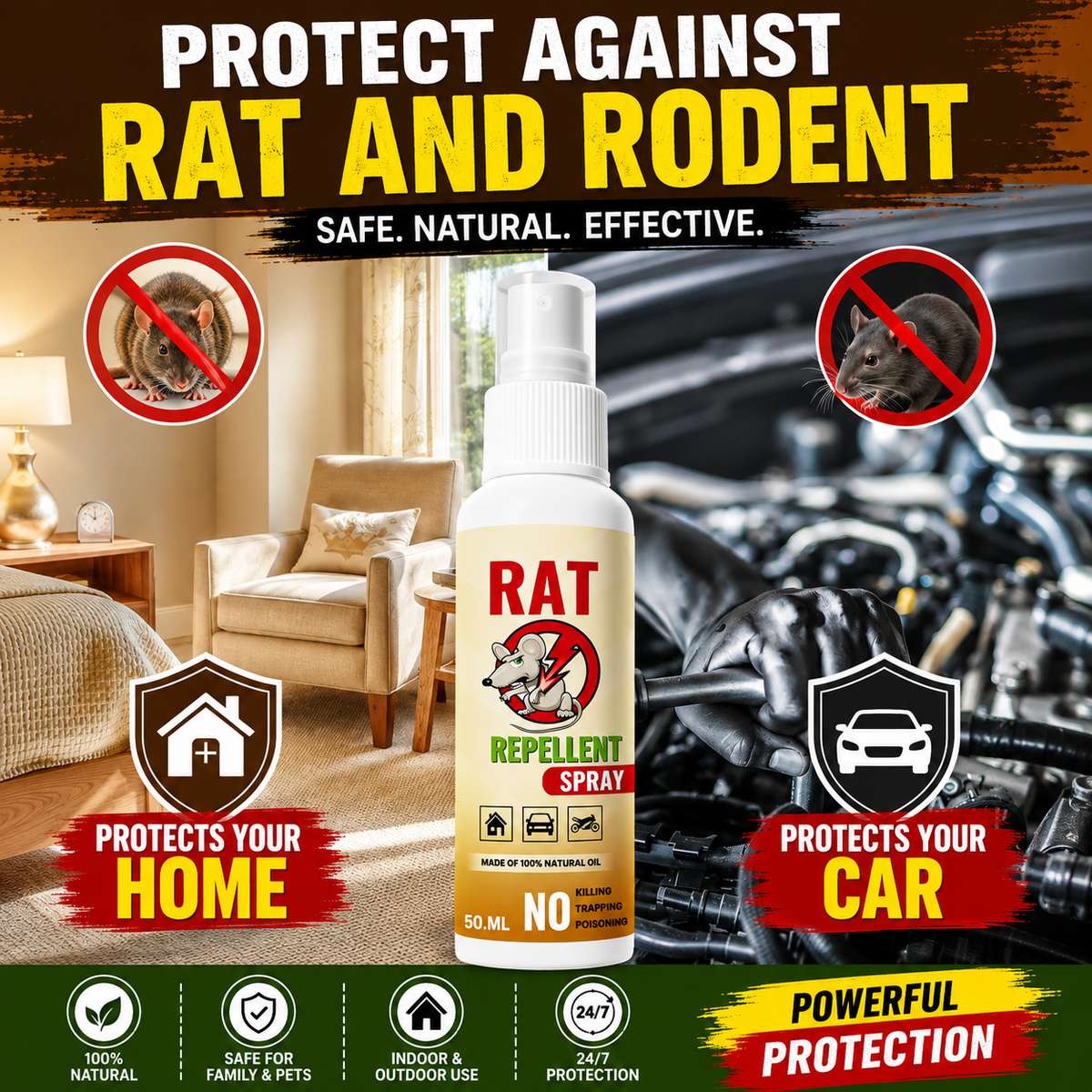 ✨HOT SELL 60% Off TODAY✨LIMITED OFFER 🔥Rat Repellent Spray – Safe, Effective, and Eco-friendly