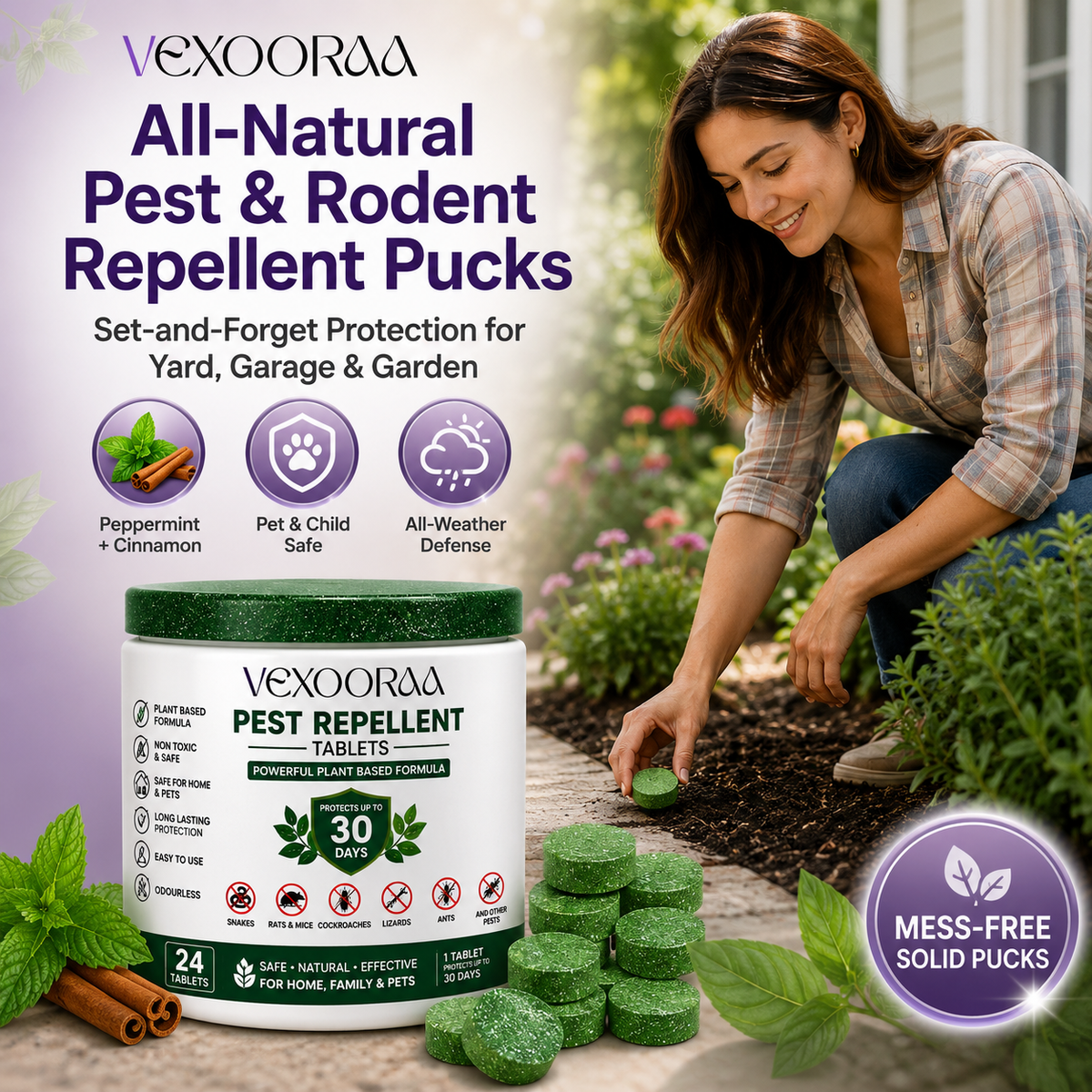 🌿🛡️ VEXOORAA All-in-One Pest Repellent Tablets | Pack Of 2 | Repels Snakes, Rats, Cockroaches, Lizards & Insects | Plant-Based | 30 Days Protection | Safe for Home & Family | Pack of 24